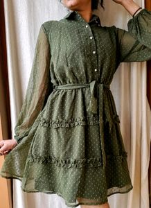 A- Line Dress With Bishop Sleeves
