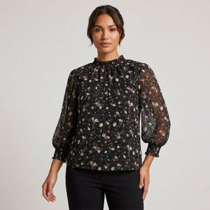 Elegant Floral Mock Neck Blouse