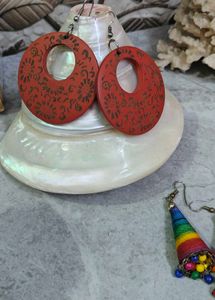 Multi-Color &amp; Red Statement Earrings  (6 pair