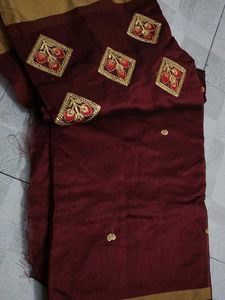 Maroon Embroidered Silk Saree