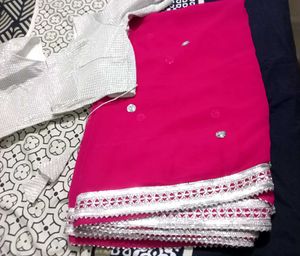 Vibrant  Pink Saree with Silver Border