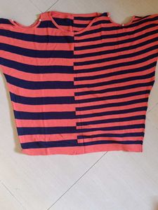 Striped Long Sleeve off shoulder baggy Top