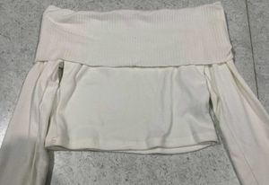 Newme White Ribbed Off Shoulder Top