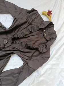 Vintage Ruffled Brown Blouse