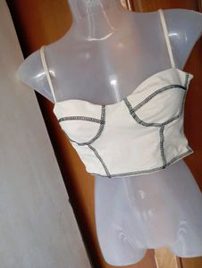 Cream Corset Top with Contrast Stitching