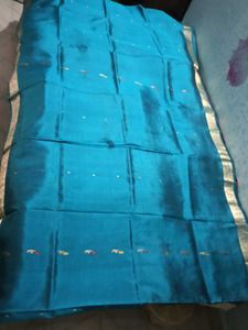 GentlyUsed TealBlue DharmavarmPattuSaree+Meen