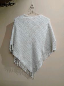 Cozy White Fringed Poncho