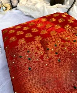Stunning Red & Gold Banarasi Saree