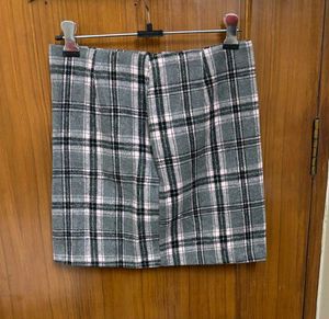 Grey Korean Plaid Mini Skirt