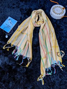 Pastel Striped Dupatta | Multicolor Tassels