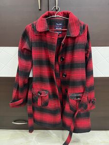 Beautiful Red And Black Overcoat With Belt