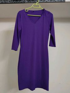 Purple V-Neck 3/4 Sleeve Dress