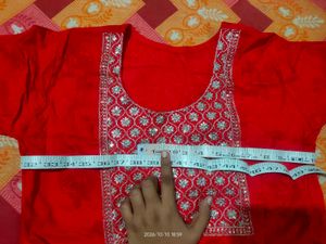 Red Short Kurti with Embroidery