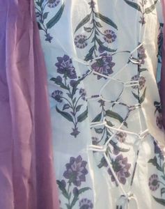 White Floral Printed Kurti with Dupatta | Cotton |