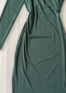 Elegant Green Long Sleeve Midi Dress