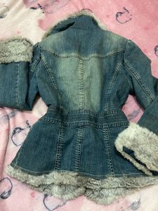 y2k denim Jacket with Fur Trim