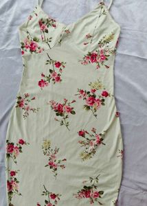 NEWME Cream Floral Spaghetti Straps Dress