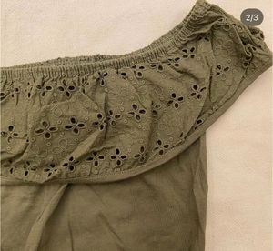 Olive Green Off-Shoulder Eyelet Top