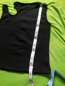 Black Ribbed Crop Tank Top Asymmetric Shoulder Cut