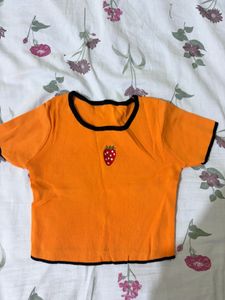Cute Orange Strawberry Crop Top