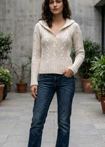 Cream Cable Knit Hooded Sweater