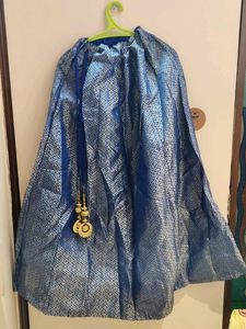 Royal Blue Brocade Skirt with Tassels