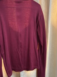 Maroon Ribbed Square-Neck Long Sleeve Top