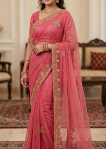 Pink Embellished chiffon saree(no bargain)