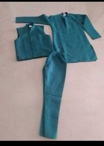 Teal Jacquard Kurta Set