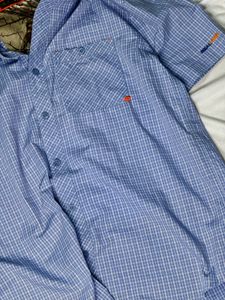 Blue Plaid Short Sleeve Button-Up Shirt