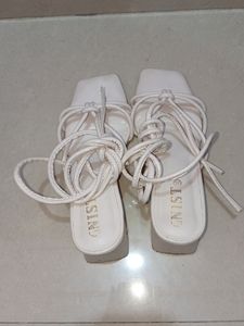 White Tie Up Block Heel
