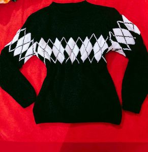 Black Argyle Knit Sweater