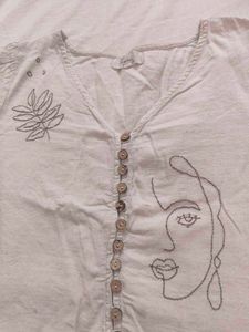 Lightweight Embroidered V-Neck Top