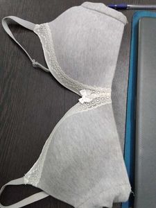 Comfortable Grey Lace Trim Bra