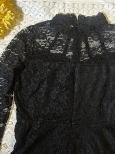 Black Party Lace Mock Neck Dress