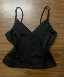 Black Satin Corset-Style Cami Top