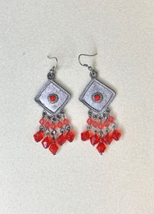 Boho Orange Beaded Dangle Earrings