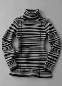 BLACK & GREY STRIPED TURTLENECK FITTED DRESS