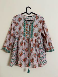 Floral Print Tunic with Tassel Detail