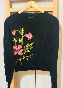 Black Floral Embroidered Sweater size-38