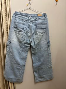 Light Wash Denim Cargo Pants