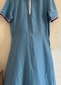 Chic Blue Polo Collar Knit Dress