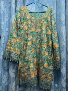 Kashmiri Embroidered Teal Kurta
