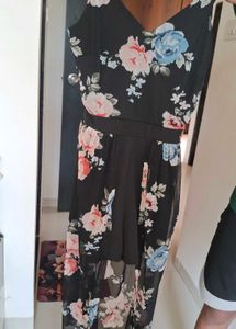 Floral Print Jumpsuit with Overlay Skirt