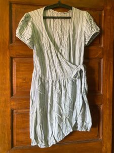 blue striped wrap dress