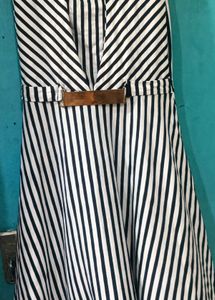 Chic Striped Midi Dress with Belt