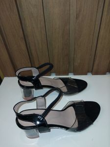 Chic Black Block Heels with Transparent Straps