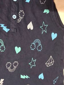 Cute Girls Navy Blue Graphic Tank Top