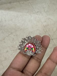 Floral Meenakari brass Silver Ring