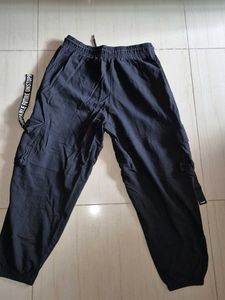 Black Cargo Pants with Slogan Print